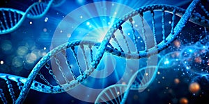 Double-Stranded DNA Helix on Blue Background photo