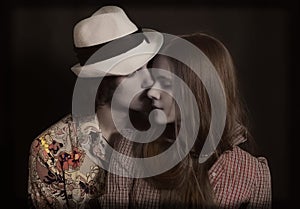 Double studio portrait of young lovers