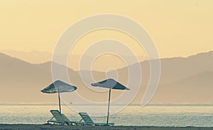 Double sunshade on a beach