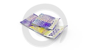 Double Swiss franc notes isolated on white background