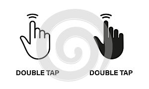 Double Tap Gesture, Hand Cursor of Computer Mouse Line and Silhouette Black Icon Set. Pointer Finger Pictogram. Click