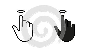 Double Tap Gesture, Hand Cursor of Computer Mouse Line and Silhouette Black Icon Set. Pointer Finger Pictogram. Click