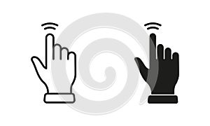 Double Tap Gesture, Hand Cursor of Computer Mouse Line and Silhouette Black Icon Set. Pointer Finger Pictogram. Click