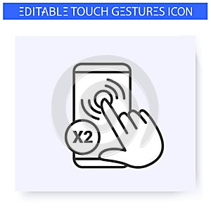 Double tap hand gesture line icon. Editable