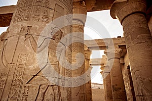 The double Temple of Kom Ombo near Aswan Egypt exterior column details