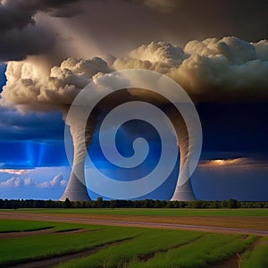 Double tornado over the field.