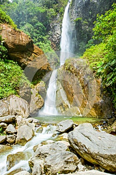 Double Waterfall On Machay River Ecuador