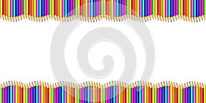 Double wavy border made of colored wooden pencils row isolated on white background