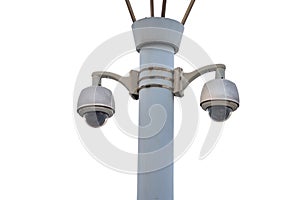 Double wireless security camera equipment on a pillar