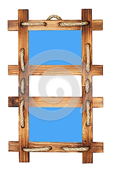 Double wooden photo frame isolated on white