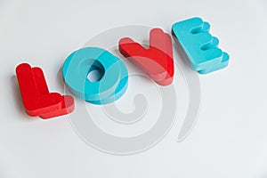 Double Wooden word LOVE on White background