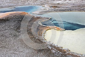 Doublet Pool, a double pool hot spring in Upper Geyser Basin in Yellowstone National Park, USA