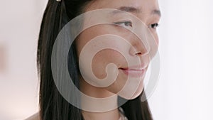 Doubt, asian woman and nervous bride in beautiful white wedding dress nervous, anxious and emotional on her special day