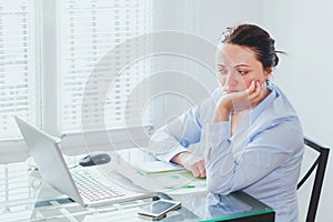 Doubt concept, difficult job, business woman in front of complex project