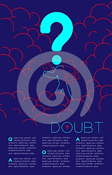 Doubt man traveler with Question mark icon pictogram blue and red, Social issues: Pollution PM 2.5 concept template layout design