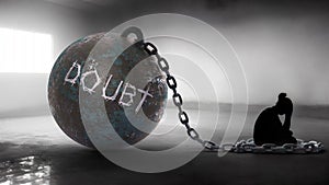 Doubt - a metaphorical view of a woman struggle with doubt. Trapped alone and chained to a burden of Doubt. Constant and