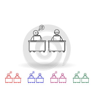 Doubt one\'s colleague multi color icon. Simple thin line, outline vector of colleague and business partners icons for ui and ux,