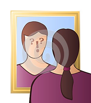 Doubtful Woman Scepticism Consciousness Mirror photo
