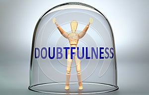 Doubtfulness can separate a person from the world and lock in an isolation that limits - pictured as a human figure locked inside