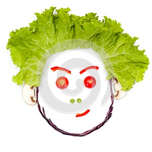 Doubting, skeptical human head made of vegetables