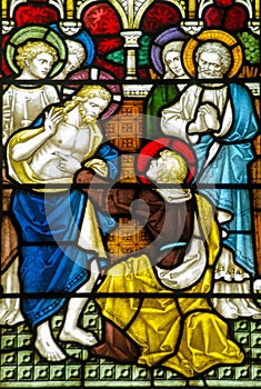 Doubting Thomas stained glass window photo