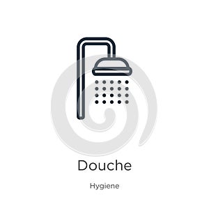 Douche icon. Thin linear douche outline icon isolated on white background from hygiene collection. Line vector douche sign, symbol