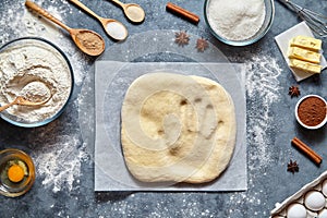 Dough bread, pizza or pie recipe homemade preparation.