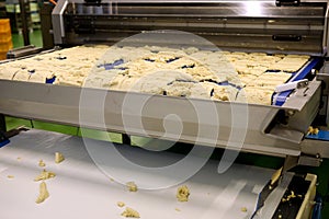 Dough cutting line for biscuits. The latest biscuit production line. Large biscuit factory