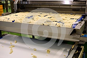 Dough cutting line for biscuits. The latest biscuit production line. Large biscuit factory.