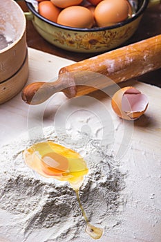 Dough ingredients set on table
