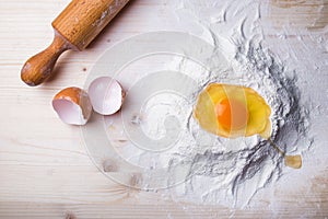 Dough ingredients set on table