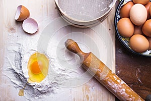 Dough ingredients set on table