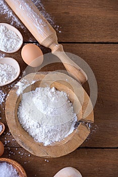 Dough preparation. Baking ingredients: egg and flour