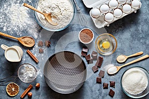 Dough preparation recipe bread, pizza, pasta or pie ingridients, food flat lay on kitchen table background.