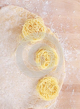 Dough with raw noodles