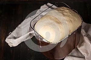 Dough rises in the bowl, top view