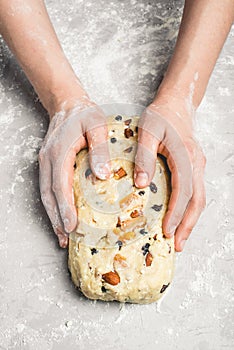 Dough for stolle with dried fruits and candied fruits.