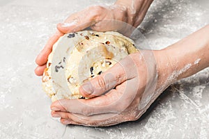 Dough for stolle with dried fruits and candied fruits.