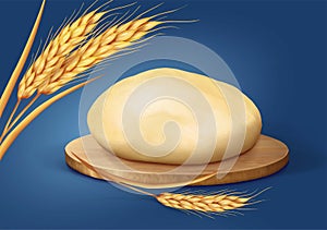 Dough. ÃÂ¡utting board. Spikelets of wheat. Background.