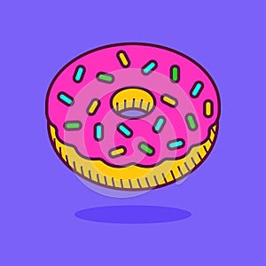 Doughnut. Donuts with pink icing. Cartoon style