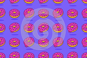 Doughnut seamless pattern. Donuts with pink icing