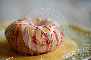 Doughnut server on plate with rustic background