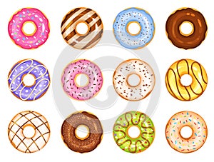 Doughnut vector set, colorful tasty sweets illustration photo