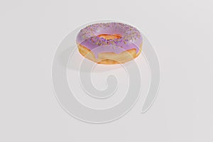 Doughnut with white icing and sprinkles, 3D Rendering white background