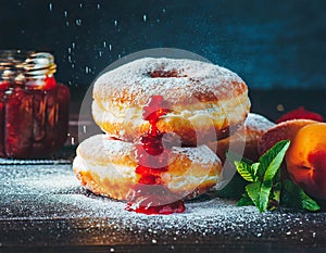 Doughnuts with jam, close up
