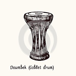 Doumbek goblet drum. Ink black and white doodle drawing in woodcut style photo