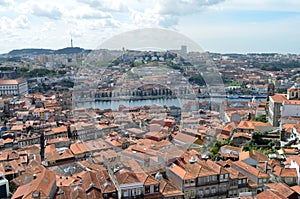 Douro River High View from ClÃ©rigos Church Tower in Porto, Portugal