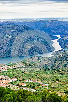 Douro river and Mazouco village in Portugal photo