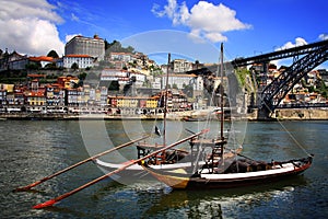 Douro river and traditional boats in Porto