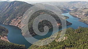 Douro river valley in Portugal, shooting made by drone, beautiful nature in summer